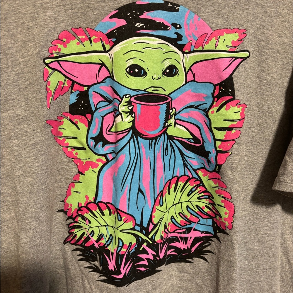 NEFFxSTARWARS Gray Baby Yoda Grogu Neon Graphic T-Shirt Size XL - Picture 3 of 5
